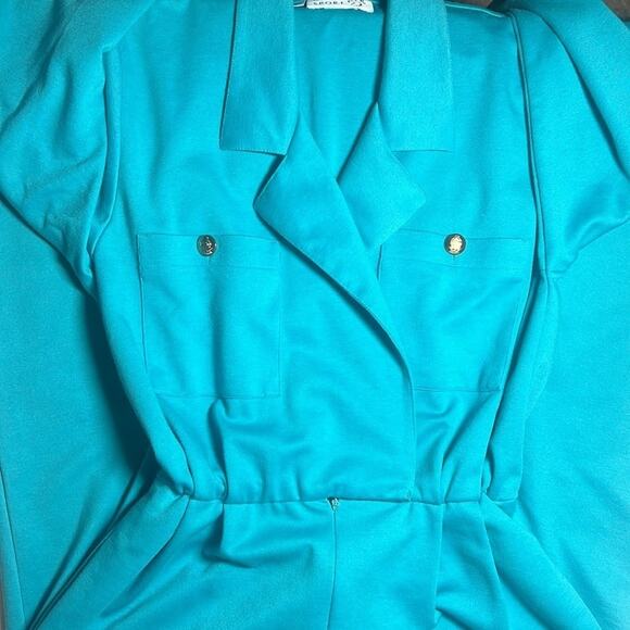 Vintage Doncaster Sport Teal Jumpsuit 80's Office Dress Up Women's Size 4 Fun! ! - Picture 3 of 9